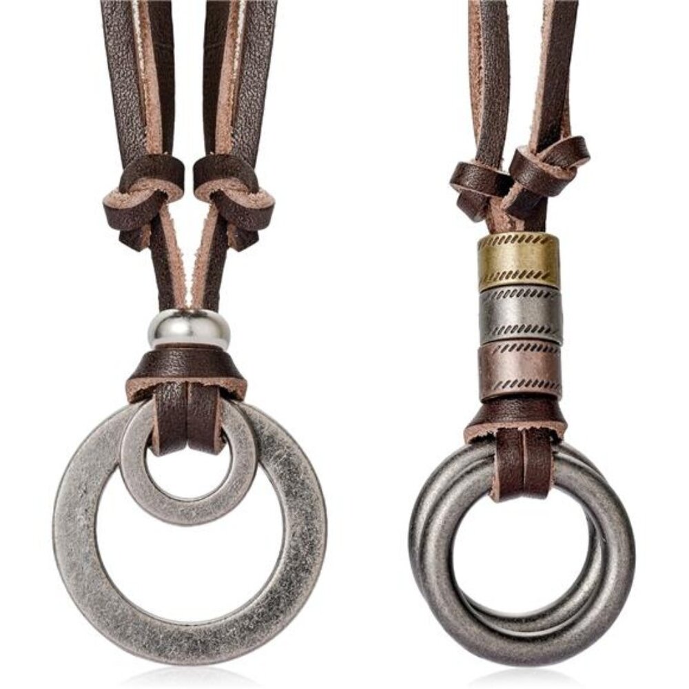 STEEL Alloy Vinatge Pendant Necklace for Men Leather Chain Adjustable